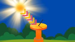 A cartoon image of sun beams hitting a sundail and causing a shadow