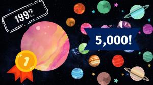 A graphic showing los of cartoon planets, the numbers 1992 and 5000